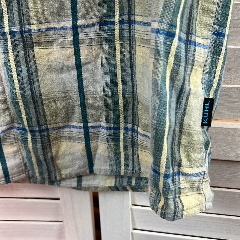 Kuhl Linen Cotton Blend Plaid Camp Shirt Medium - Picture 5 of 8